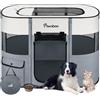 Pawaboo Recinto Portatile per Cani in Tessuto Oxford 600D, Grigio | Recinto pieghevole con finestre in rete, porte avvolgibili, borsa da trasporto e ciotola pieghevole, 80×60×55 cm(M)