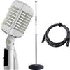 Pronomic DM-66S Microfono dinamico vocale Set - Vintage microfonico vocale retrò - Set economico con asta microfonica e cavo XLR - Argento/bianco