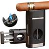 Cigarol Accendino con Tagliasigari a V, 3 Fiamma Accendino Antivento per Sigari con Scatola Regalo - Senza Gas Butano, Perfetto Regalo per Uomo (Nero Scuro)