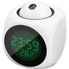 EasyByMall Sveglia digitale con proiezione, 10 cm x 8,2 cm x 8,2 cm, display a soffitto, scrivania, orologio da tavolo, visualizzazione della temperatura vocale, per camera da letto e ufficio (bianco)