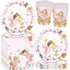 YGCHEN Fata Stoviglie per Feste di Compleanno Decorazioni Fata da Giardino Set Fairy Compleanno Stoviglie Farfalla Forniture per Feste Bicchieri Piatti Carta Tovaglioli 16 Ospiti