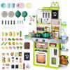 deAO Cucina giochi per bambini con luce sonora acqua vapore e accessori da cucina, set da cucina per bambini con frigorifero, lavastoviglie, fornello, forno, cucina, giocattolo per bambini dai 3 anni
