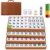 YUCHKEJ Set di Mahjong grande, Mahjong tradizionale cinese, 144 Piastrelle di Mahjong, Gioco da tavolo tradizionale cinese, 30mm con dadi, fiches, scatola portaoggetti in pelle, numeri arabi per viaggio (gr)