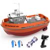 tech rc Barca Telecomandata per Bambini Rimorchiatore Telecomandato 1:72 Impermeabile 2,4GHz Due Batterie Ricaricabili 40 Minuti di Gioco Barca RC Giocattolo Ideale Regalo per Ragazzi (Arancione)
