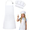 DiULi Grembiule per Bambini + Cappello da Cuoco, Grembiule da Cucina Regolabile per Bambini con Tasche Grembiule da Chef per Cucinare e Cuocere la Pittura 7-13 Anni (Bianco-L)