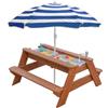 K LUCKIDS Kids - Tavolo da picnic 3 in 1 per attività in legno e acqua, per esterni, trasformabile, con ombrello, 2 scatole da gioco, parte superiore rimovibile, per esterni (Brown/Navy)