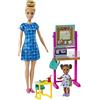 Barbie Carriere - Barbie Insegnante Caucasica, bambola insegnante bionda e bambola bambina castana, con accessori come lavagna a fogli, zainetto e tanto altro, Giocattolo per Bambini 3+ Anni, HCN19