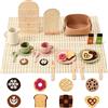 OESSUF Servizio da tè per bambini, stoviglie per bambole in legno e silicone, accessori da gioco per cucina per bambini, servizio da tè, piatti da pranzo, coltello e forchetta, supporto per fiori
