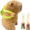 BirthZan 25cm Capibara Peluche con Zaino Tartaruga Giocattolo, 2 pezzi Portachiavi Capibara, Capybara 3 Pezzi Divertente Cartone Animato per Ragazzi e Ragazze