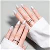 Luxbon Unghie Finte Press On Gloss Cat Eye Mandorla Corte, Kit con Colla No-Cure e Strumenti 054, Acriliche Soft Gel Full Cover (30-32 Pezzi), Taglie 13-16, Riutilizzabili Durevoli, Argento