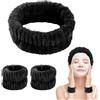 Bighan 3 Pezzi Fasce per Lavaggio di Viso, Fasce di Testa per Lavaggio di Viso Trucco e Braccialetto da Polso, per Bagno Yoga, Skincare Bande, per Spa Trucco, Nero