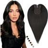 Elailite Hair Topper Donna Capelli Veri Clip in Silk Lace Nero Naturale Protesi Toupee Toupet con Frangia Laterale (Handmade Base 8x11.5cm) 30cm 35g #1B