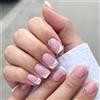 Rimotedeso Press on Nails, 24 pezzi, Lunghezza media quadrata, Stile francese, Autoadesivi, Quotidiano e Matrimonio, con adesivi e lima per unghie, Nude