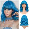 VCKOVCKO Parrucca a caschetto color pastello, con frangia d'aria, da donna, lunghezza spalla, sintetica, blu lago (30,5 cm)