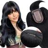 Elailite Hair Topper Donna Nero in Lace 35cm 44g Toupee Toupet Silk Base 7cm*13cm con Frangia Capelli Veri Clip Remy Human Hair 150% Density #1 Jet Nero