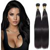 Salharer Ciocche di capelli veri, da cucire, per capelli lisci e umani, 2 fasci di capelli Remy, colore nero naturale per donna 20 22 pollici