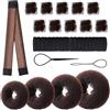 KEYRI 37 Pezzi Set Chignon a Ciambella Con Elastici e Retine - Accessori Facili per Donne e Ragazze (Marrone)