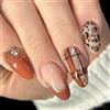 Nymora Set di Unghie Finte Artigianali, 24 pezzi, Forma a mandorla, Design leopardato glitterato autunnale, comode e durevoli, per donne e ragazze, Unghie finte per l'Autunno.