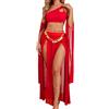 CEWIFO Autoreggenti Sexy Donna Hot per Sesso Bianche Costume Esotico Danza del Ventre in Rete Trasparente con Decorazioni a Frange e Paillettes Abito Lungo Elegante (Red, L)