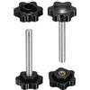 sourcing map Set di 2 pomelli a stella M6 x 60 mm maschio + filettatura femmina M6 da 25 mm, con filettatura metrica a 6 stelle, viti a vite con foro passante e viti a pollice, colore nero