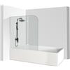 Monucep Vasca da bagno 120 x 140 cm, 3 pezzi, pieghevole, per vasca da bagno in vetro di sicurezza ESG da 6 mm, rivestimento nano, girevole a 180°, paraspruzzi, colore: argento