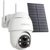 COOAU 4MP Telecamera Wi-Fi Esterno Senza Fili pannello solare,Videocamera Sorveglianza Esterno con Batteria,Visione Notturna a Colori Telecamera,360°PTZ,Rilevazione di Movimento,2Vie Audio,Sirena,IP66