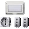 A2ZWORLD Kit Placca Scatola 504 IP55, 4 Moduli 1 Presa Schuko P40 + 2 Prese Bipasso, Compatibile Con Bticino Living, Colore Grigio, Placca Stagna Idrobox Incasso Da Esterno