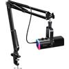 FIFINE Kit microfono da gioco FIFINE XLR/USB con jack per cuffie/muto/RGB/supporto per braccio, set di microfoni dinamici per PC PS5/4 Mixer AmpliGame AM8T