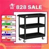 DURHAND Carrello da officina in acciaio DURHAND con 3 ripiani su ruote e maniglia - carico massimo 150 kg-83x76 cm nero