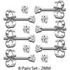 NONE 6 paia CZ Orecchino a perno 2mm Sfera rotonda Post Fit Acciaio inossidabile Ipoallergenico Orecchino di perline Gioielli Uomo Donna Moda