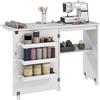 HOMCOM Tavolo da cucito pieghevole HOMCOM con contenitore portaoggetti, ripiano aperto e rotelle, mobile per macchina da cucire