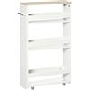 kleankin Carrello portaoggetti Kleankin a 3 livelli con ruote, scaffale portaoggetti per cucina stretta, bagno, lavanderia, scrivania con maniglia - 48x15x80 cm Bianco