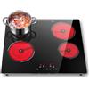 KICHPOWER Piano Cottura a Induzione Integrato da 6000W, 4 Zone con Controllo Touch, 9 Livelli di Potenza, Timer e Blocco Bambini, 60cm in Vetro Nero