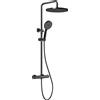 NONE Sistema doccia termostatico nero, set completo con soffione a pioggia rotondo da 30 cm, doccetta con 5 tipi di getto, regolabile in altezza 92-126 cm