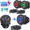 velev Caricabatteria da auto a tre porte PD doppia presa per caricabatterie USB QC3.0 con interruttore a pulsante voltmetro digitale 12V/24V per auto moto