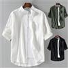 NONE Camicia a maniche corte da uomo alla moda a maniche corte a cinque punti con colletto alla coreana primaverile ed estivo Manica a sette punti da uomo di grandi dimensioni