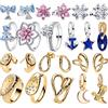 NONE Nuovo Anello Placcato Oro 925 con Pavé Scintillante Romantico, Orecchini a Perno, Charm Floreale, Fiocco, Sakura, Stella, Luna, Cowboy, Bracciale Fai da Te, Gioielli Raffinati