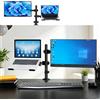 Supporto combinato per monitor e laptop, doppia installazione con morsetto o fissaggio a incasso, clip integrate per la gestione dei cavi, vassoio ventilato per la dissipazione del calore, per ufficio