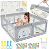 SOFTHOM Box Bambini 120x120 con Tappeto, Box per Bambini 360° Rete Traspirante, Tessuto Oxford, Base antiscivolo, Porta con Cerniera (Dinosauro grigio, 120x120x66cm)