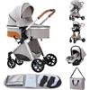 ALYIKOU passeggino neonati 3 in 1,passeggino portatile con neonato di lusso con ad alta vista Carrozzina reversibile fronte mamma e strada, 25KG,Nero