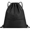 Rixotix 1 pezzo di zaino con coulisse, sacca sportiva per uomo e donna, borsa con cerniera esterna, impermeabile, regolabile, borsa da palestra con tasca interna per sport, viaggi, scuola, spiaggia, Nero , L