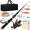 Lomffy Canna da Pesca Spinning, 1.8m Fibra di Carbonio Canne Pesca Telescopica Set Combinato Canna da Spinning e Mulinello da Pesca Esche da Pesca Kit Borsa da Trasporto Per Mare e Acqua Dolce Viaggio