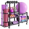 Generic Organizer multifunzionale per palestra: manubri, tappetino da yoga e rastrelliera per palline con larghezza regolabile, ruote girevoli, capacità 31,8 kg