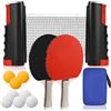CHRI Set di racchette da ping pong con rete retrattile 2 racchette da ping pong 6 palline da ping pong borsa tote rete da ping pong per bambini adulti famiglie