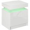 HOMCOM Comodino Camera da Letto LED 2 Cassetti 45x35x52 cm Bianco Lucido