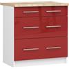 AKORD | Armadio da Cucina con Piano di Lavoro - Oliwia S80 | Mobiletto Base con 3 Cassetti | Mobile Ingresso | Credenza | Penisola | Armadietto | 46 x 80 x 85 cm | Bianco | Rosso lucido