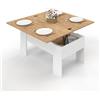 IDMarket - Tavolino rettangolare con piano sollevabile, trasformabile in tavolo da pranzo TARA, in legno bianco e faggio finto