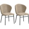 HOMCOM Set di 2 Sedie Sala da Pranzo con Seduta Imbottita Marrone Chiaro | Rivestimento in Tessuto Effetto Lino, Sedie da Cucina, Schienale Curvo, Gambe in Acciaio, per Cucina Soggiorno