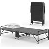 IDMarket - Letto pieghevole singolo in metallo ZAK con rete e materasso 70x190 cm grigio e nero