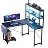 Aiorber Scrivania da gioco a forma di L, 110 x 80 x 148 cm, con illuminazione a LED, tasche laterali, scrivania angolare con supporto per PC, per ufficio e casa, colore nero